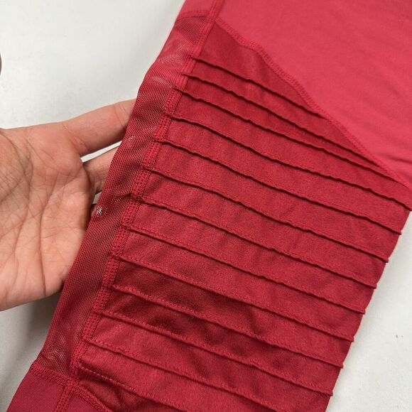 JoyLab Premium Mid-Rise Moto Red Leggings 7/8 Length Mesh Panels Size S Stretch - Picture 5 of 12